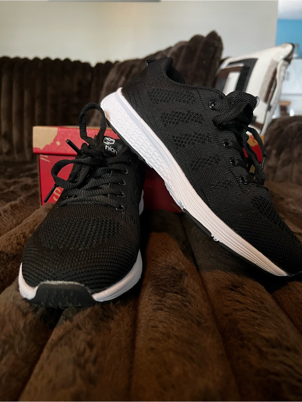 Black Knit Athletic Sneakers with White Sole
